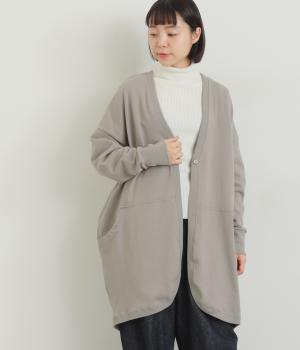 度詰めミニ裏毛　サイドポケットロングカーディガン(グレージュ-F)