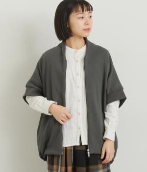 パイル裏毛　ダブルファスナーリブカーディガン(チャコールグレー-F)