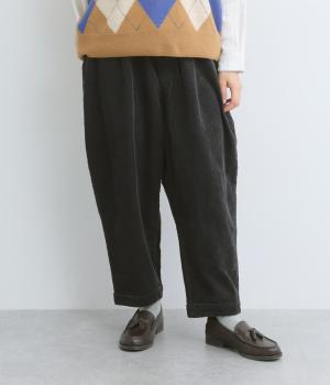 コットンコーデュロイ　テーパードパンツ(チャコール-F)