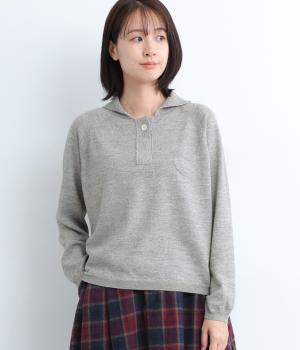 リネンウールブレンドメランジカットネックニットプルオーバー