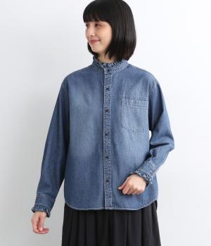 デニム　フリルブラウス