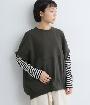 コットンリネンミニ裏毛　切替えベスト(チャコールグレー-F)