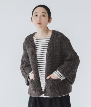 ペルーハイランドウールハンドニットカーディガン(ダークブラウン-F)