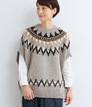 ペルーハイランドウールハンドニット求心柄ジャカードベスト