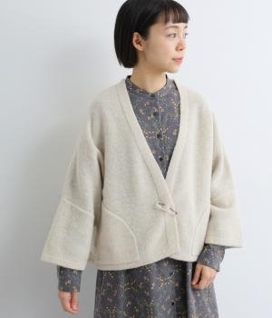 天竺強縮　ウールニットカーディガン(オートミール-F)