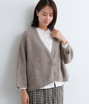 天竺強縮　ウールニットカーディガン(グレージュ-F)