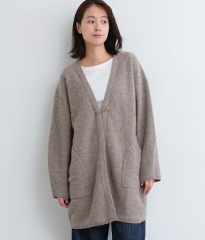 天竺強縮　ウールニットロングカーディガン