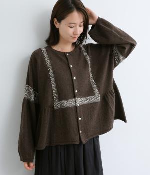 ウール×リサイクルナイロン天竺　シングルジャカード　2wayニットプルオーバー