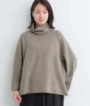 ウール×リサイクルナイロン　サイドポケットハイネックニットプルオーバー(モカ-F)