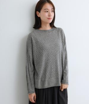 ウールブレンデッドヤーン　ドットジャカード×スカシ柄　2wayニットプルオーバー(グレー-F)