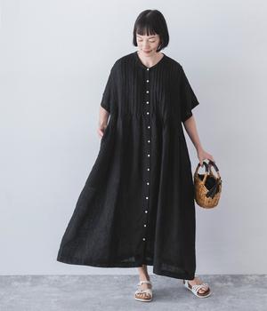 別注｜リネンシャンブレー　前ピンタックワンピース(ブラック-ONESIZE)