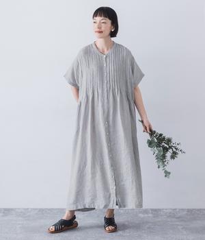 別注｜リネンシャンブレー　前ピンタックワンピース(スチールグレー-ONESIZE)