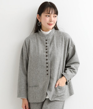 ウールツイード多ボタンジャケット(グレー-ONESIZE)