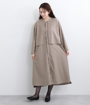 レイヤード風ワンピース(グレージュ-ONESIZE)