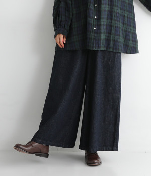 コットンリネンデニムワイドパンツ