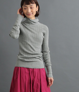 コットンリブハイネックニット(グレー-ONESIZE)