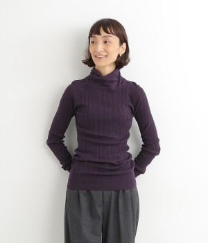 コットンリブハイネックニット(パープル-ONESIZE)