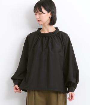 ロールアップネックブラウス(ブラック-F)