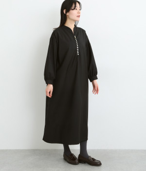 多ボタンデザインワンピース(ブラック-ONESIZE)
