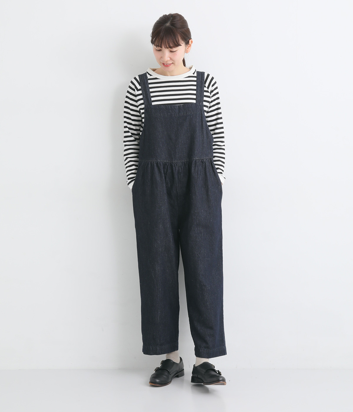 コットンリネンデニムギャザーサロペット（08Mab）の商品詳細