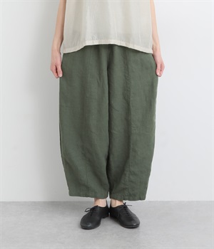 9番手リネン　バルーンパンツ(モスグリーン-ONESIZE)