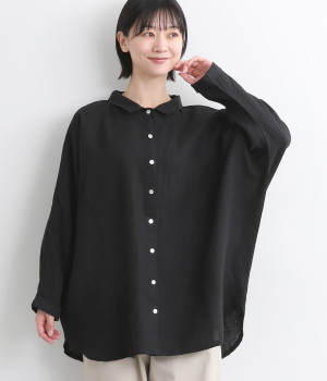 14番手リネンドルマンスリーブ切り替えシャツ(ブラック-ONESIZE)