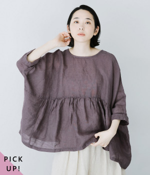 一部別注｜リネンシャンブレー2wayギャザーブラウス(パープル-ONESIZE-【別注カラー】)