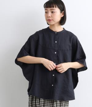 14番手リネン切り替えサークルブラウス(ネイビー-F)