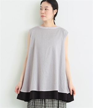 ラミーコットン　2枚重ねベスト(ライトグレー×ブラック-ONESIZE)