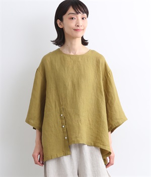 リネンシャンブレー　サイドボタンブラウス(マスタード-ONESIZE)