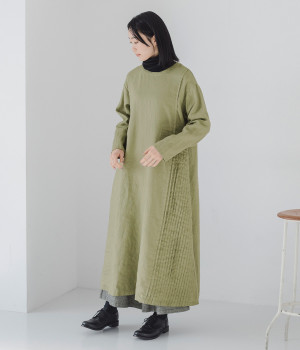 14番手リネン2wayサイドピンタック切り替えワンピース