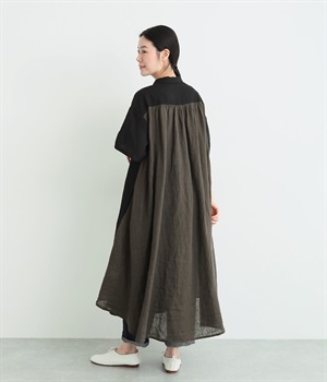 14番手リネン×シャンブレーシャツワンピース(ブラック×チャコール-ONESIZE)