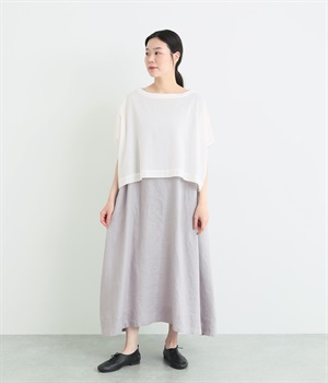 ノースリーブワンピース×重ねトップスセット(スチールグレー×オフ-ONESIZE)