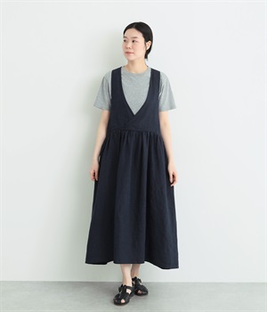 9番手リネン　カシュクールジャンパースカート(ネイビー-ONESIZE)