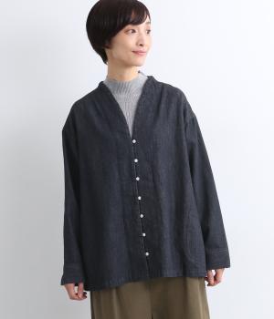 リネンコットンデニムループボタン羽織り