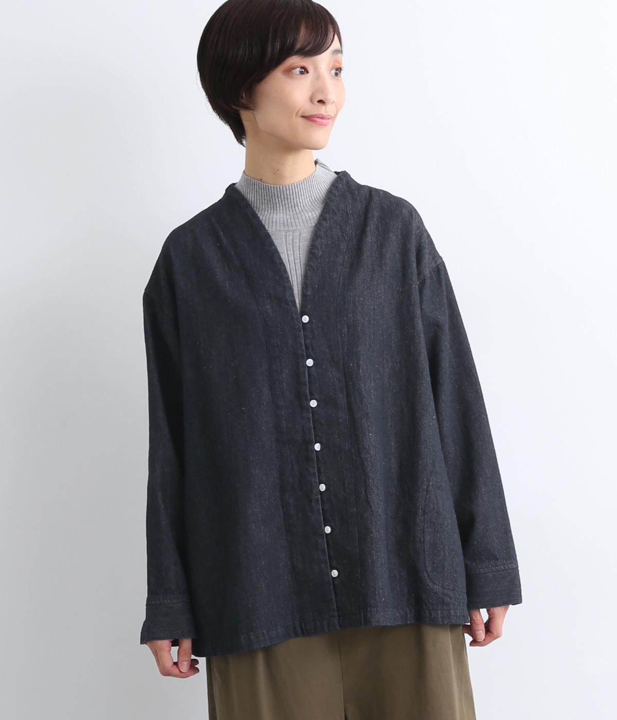 リネンコットンデニムループボタン羽織り(インディゴ-F)