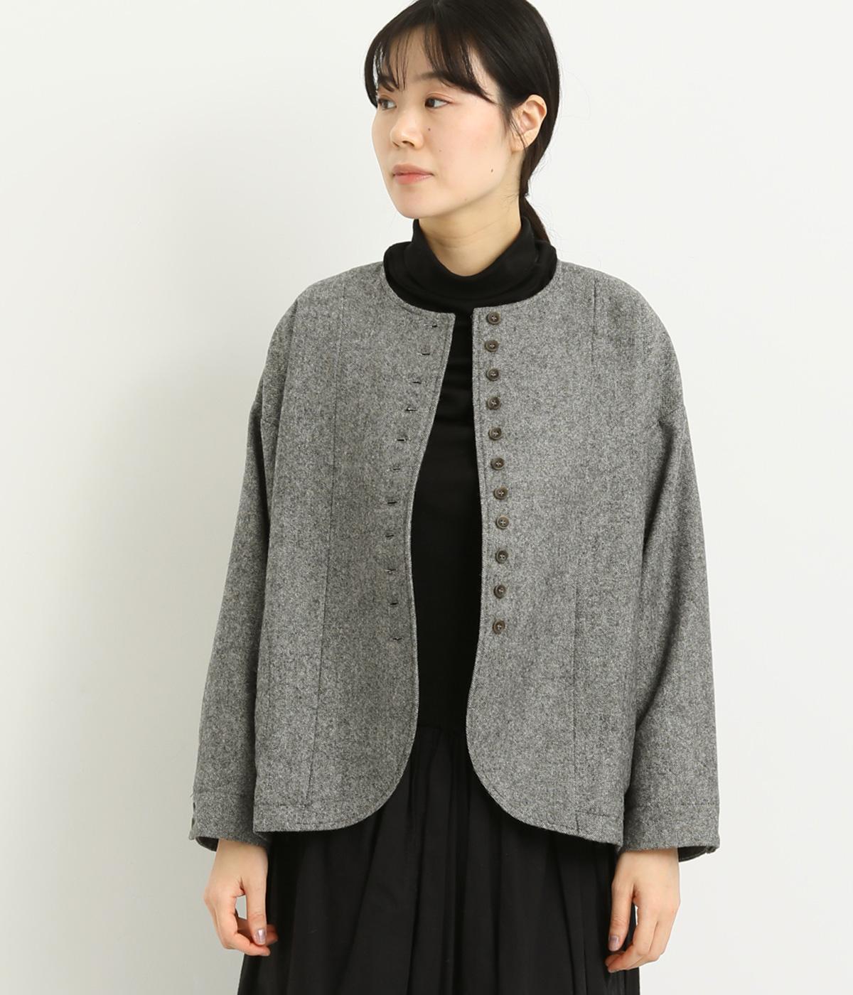 ウールツイードノーカラージャケット(チャコール-F)