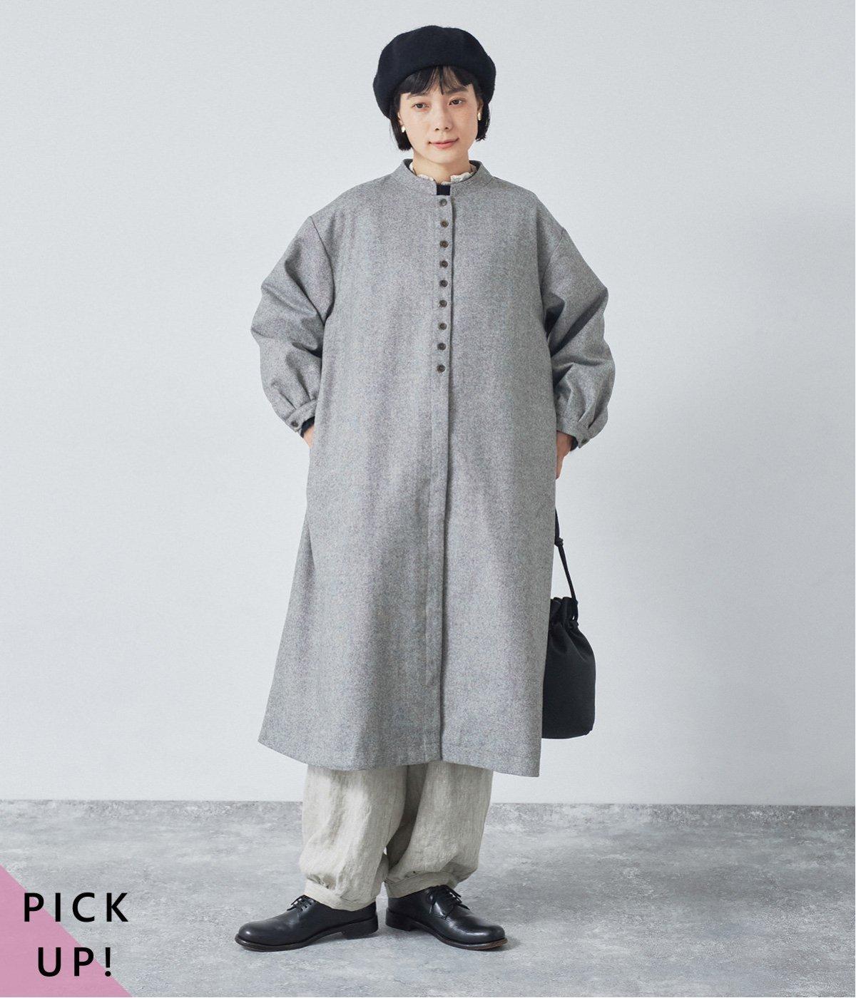 別注｜ウールツイードロングコート(グレー-F)
