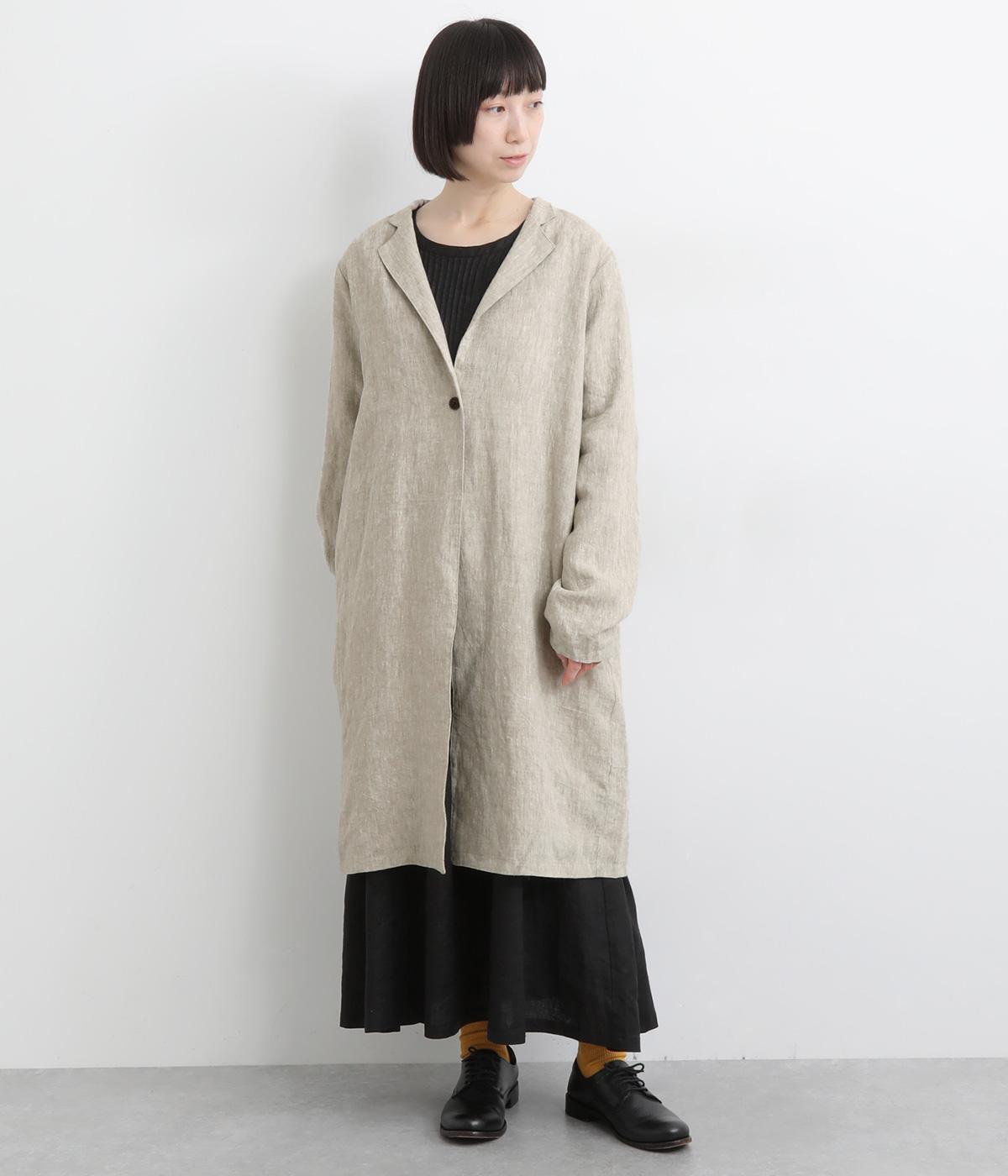 9番手リネンテーラードロングジャケット(グレージュ-F)