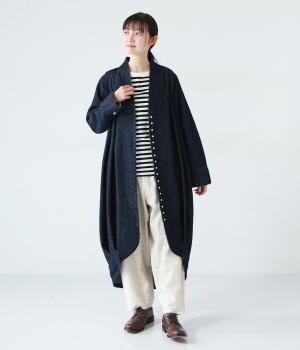 リネンコットンデニムコクーンジャケット(インディゴ-F)