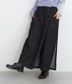 コットンリネンデニム スカート風パンツ