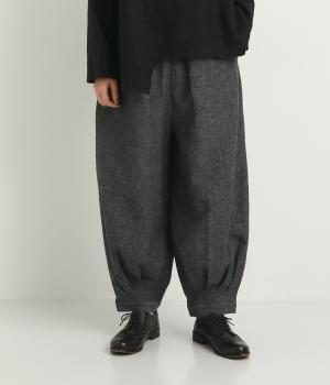 コットンリネンダブルガーゼ裾タックパンツ