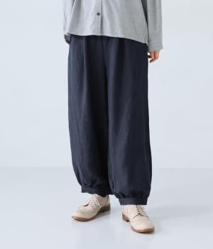 9番手リネン裾ギャザーパンツ(ネイビー-F)