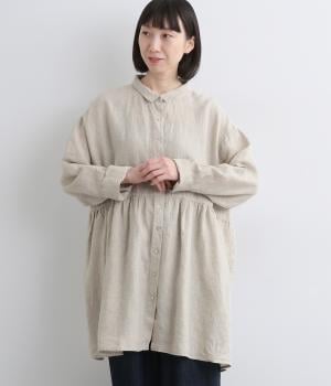 14番手リネンシャツ襟ギャザー切り替えチュニック