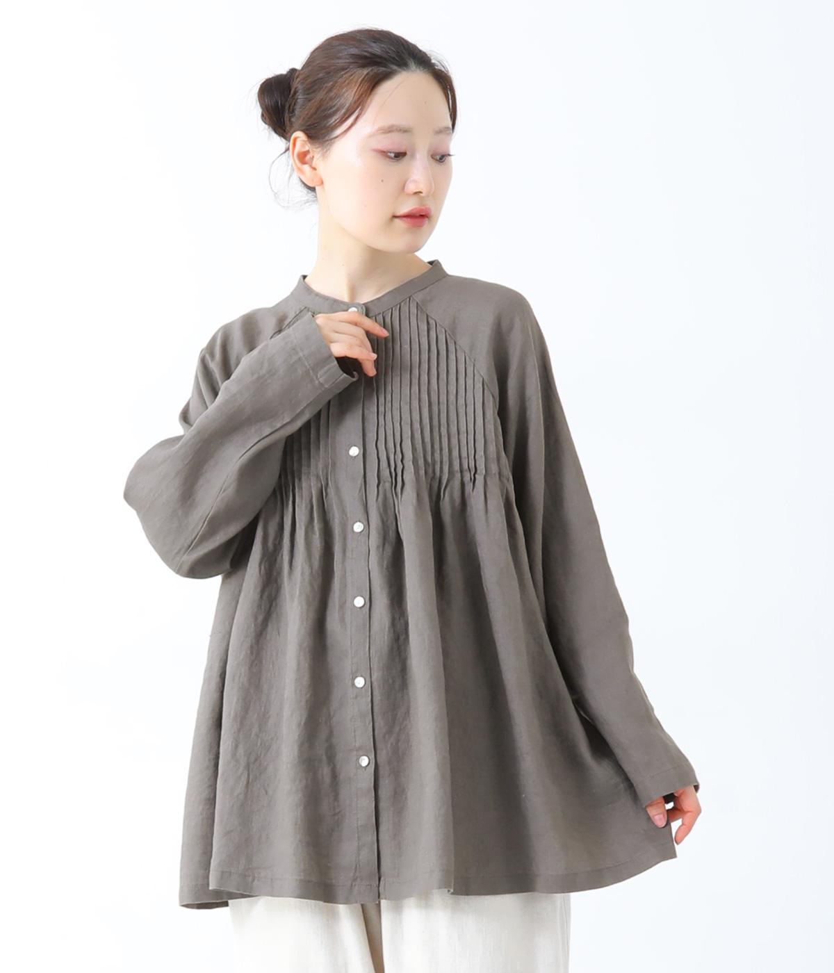 14番手リネンラグラン袖ピンタックブラウス（08Mab）の商品詳細