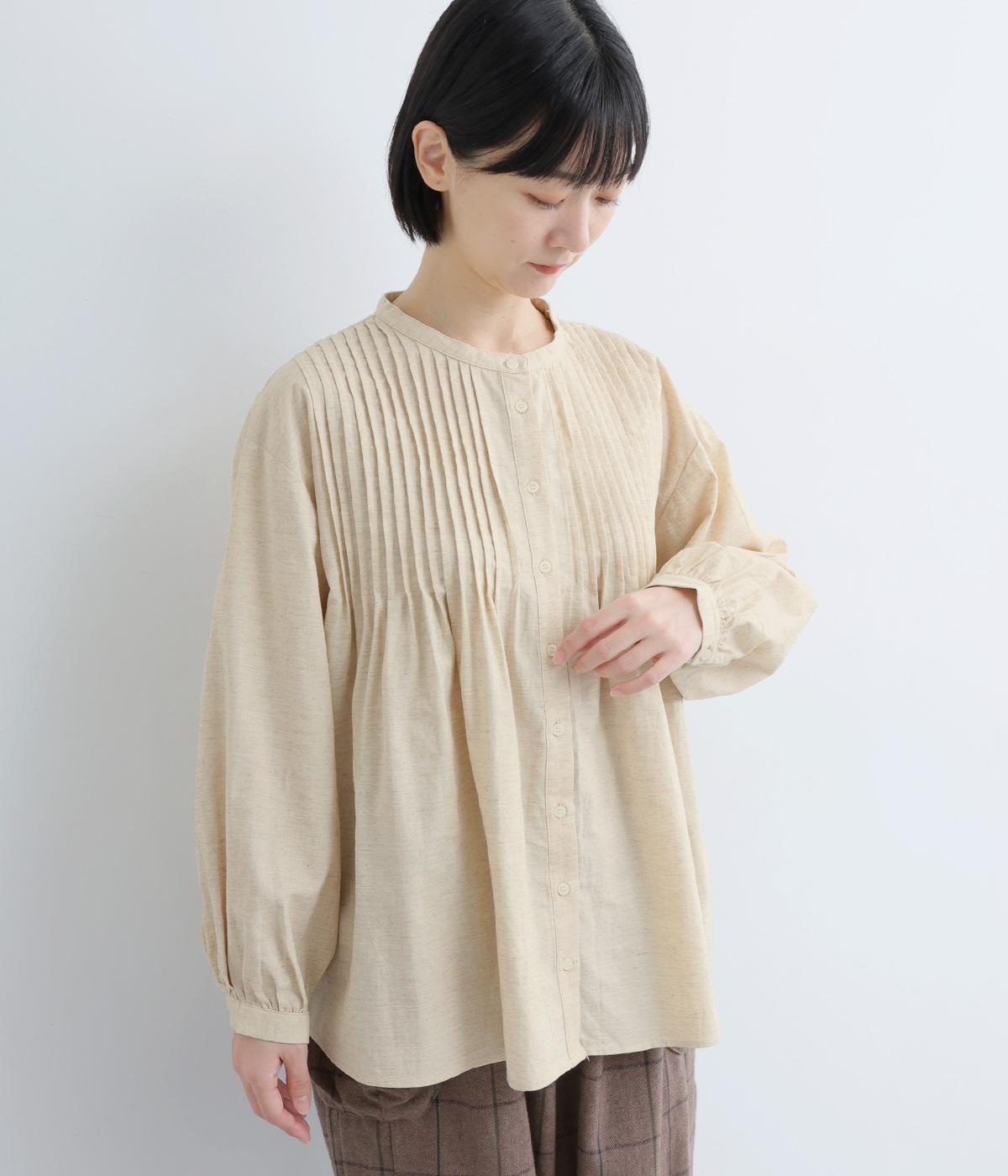 コットンリネンピンタック前あきブラウス(キナリ-F)