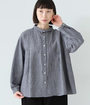 コットンリネンオックスシャツ襟付きブラウス