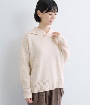 ポリコットンニットオープンカラープルオーバー(アイボリー-F)