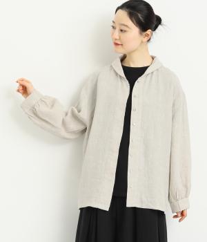 14番手リネンラウンド襟比翼あきブラウス