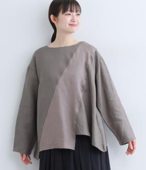 14番手リネンスラッシュ切り替えプルオーバー(チャコール×アッシュグレー-F)